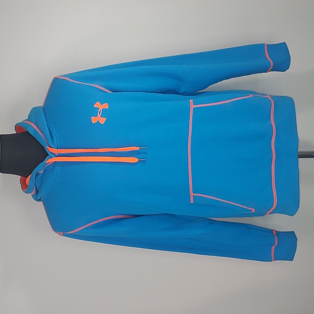 Under Armour Bright Blue Orange Hooded Sweatshirt Kangaroo Pocket Size Medium